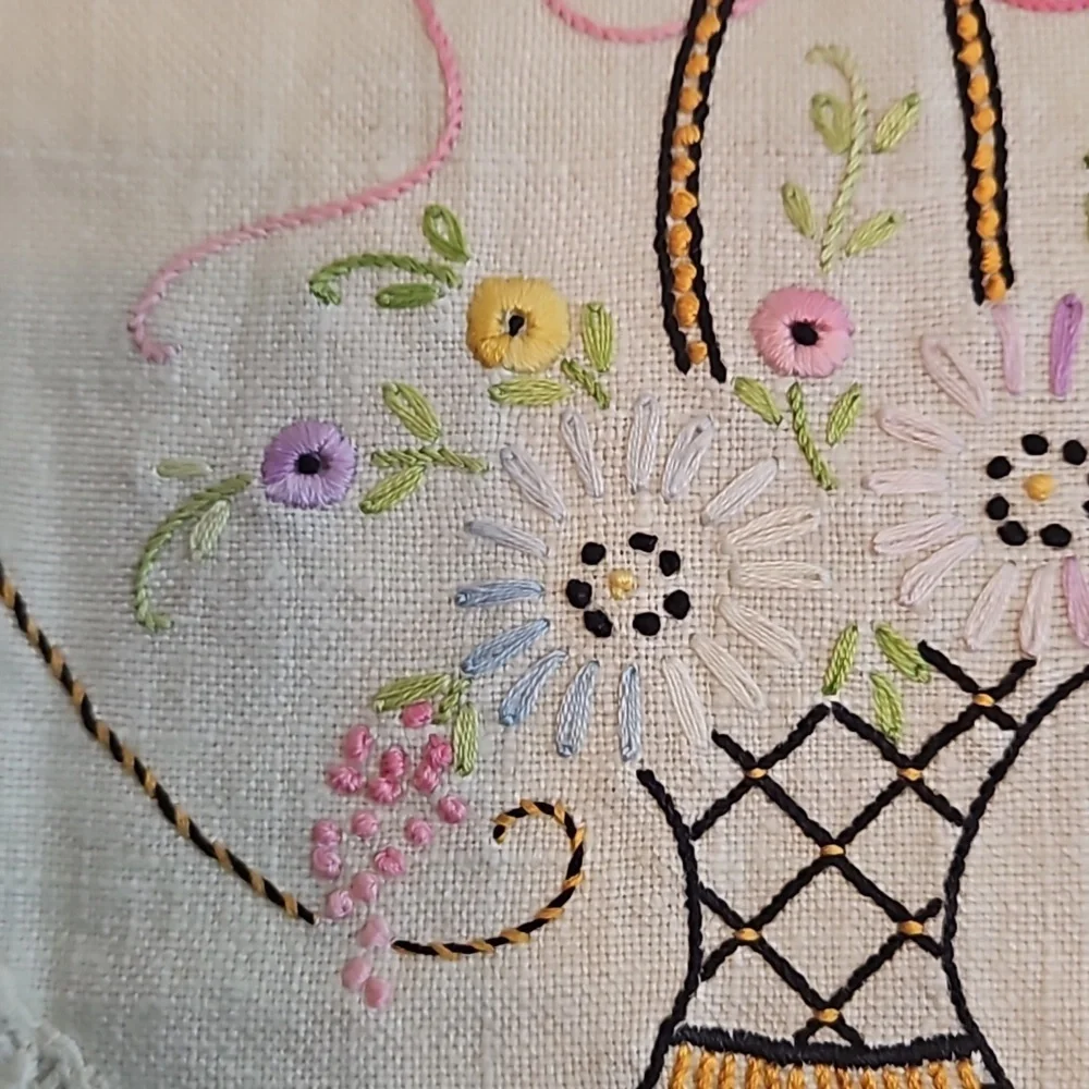 Vintage Hand Stitched Needlepoint Doily Oval Floral